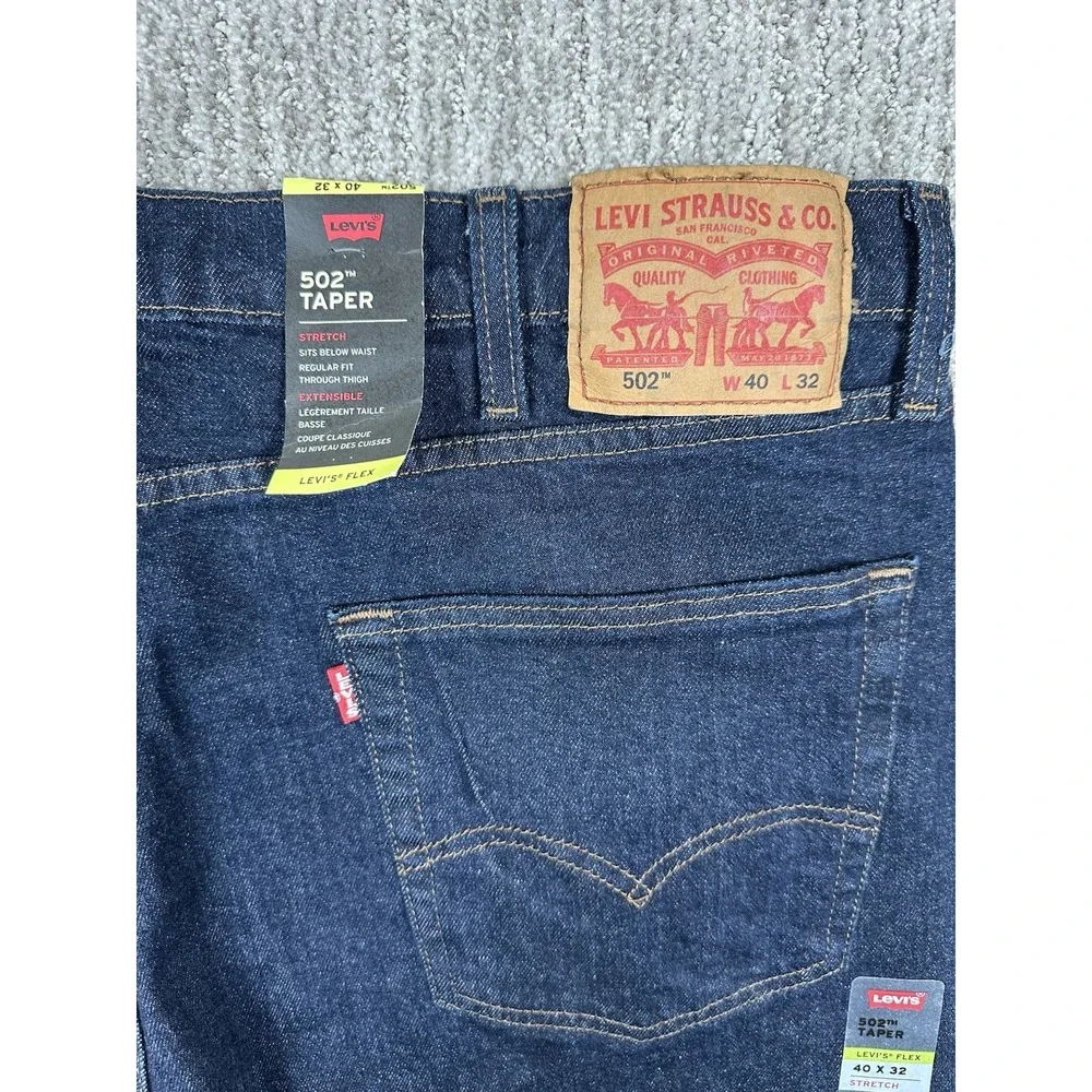 Levi's 502 Flex Tapered Leg Denim Jeans 40X32 Fits 40x30 Mens Dark Stretch NWT